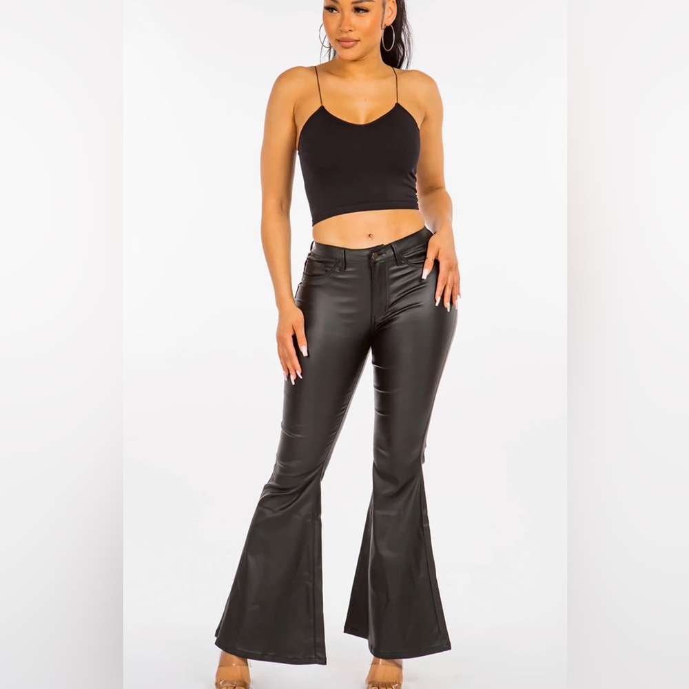 High waist flare leather pants